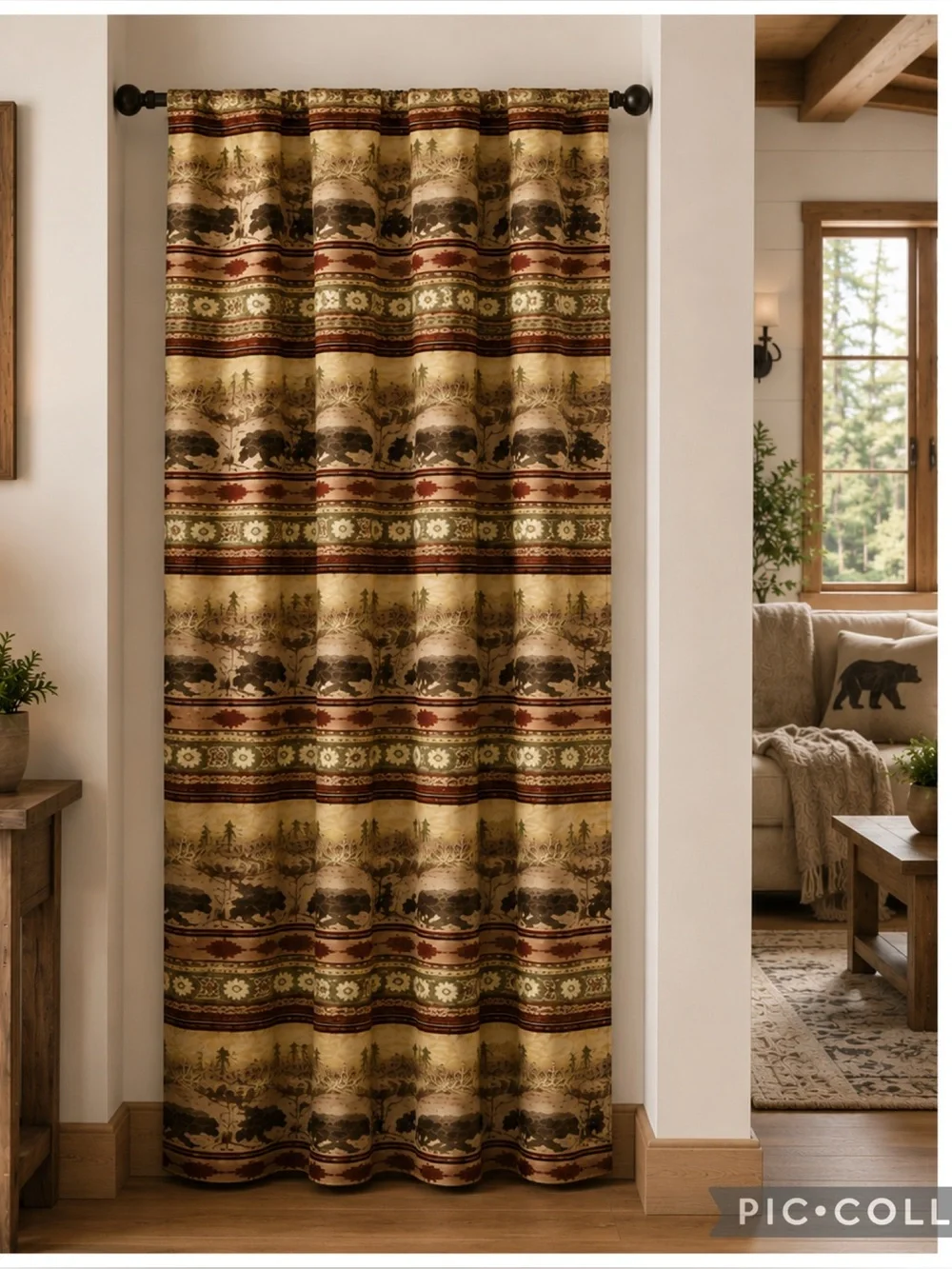 Wooded River Bear Valley Rustic Modern Cabin Rod Pocket Curtain Panel 48x84
